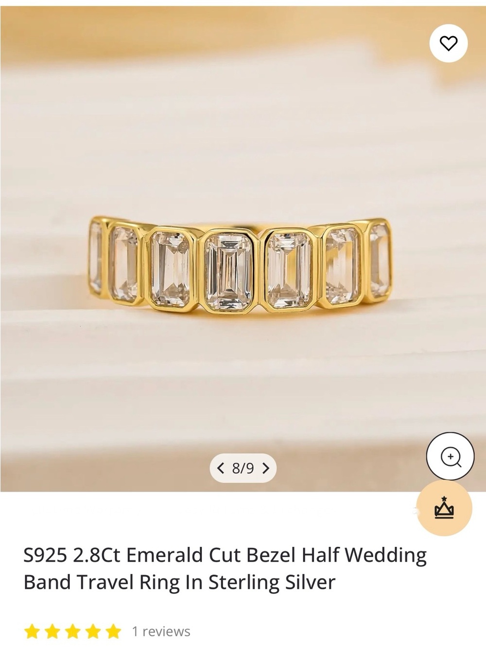 Sterling Silver Gold-Tone Emerald Cut Bezel Half Wedding Band - Clear